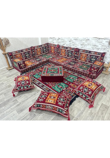 Coton Şark Köşesi Milas Desen Köşe Minder Takımı Bordo