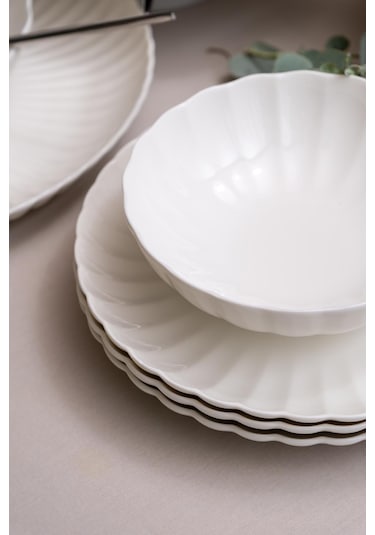 Kütahya Porselen Bone Luz Form 27 Parça 6 Kişilik Yemek Takımı Beyaz﻿﻿