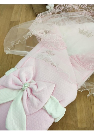 Kız Bebekp Pembe Lüks Duvaklı Kundak Battaniye Stl4786 Beyaz - Fuşya