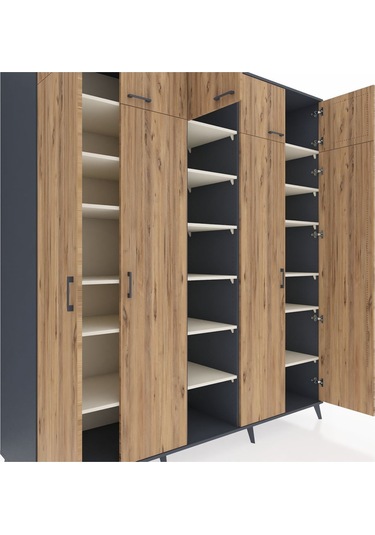 Kronos Dolap 18 Raflı 9 Kapaklı 220x59x243 Antrasit-çam/aytaşı Atlas Çam/aytası