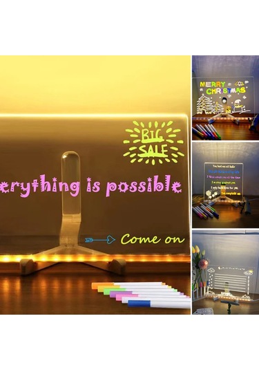 Youmex Büyük Boy 30x20cm 3mm Led Işıklı Akrilik Yazma Tahtası - Silebilir Reklam Panosu Ofis/çıkarma Satış İçin 7 Renkli Kalemli Çok Renkli