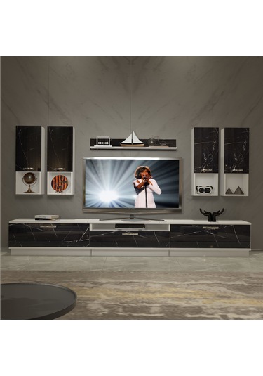 Decoraktiv Trendstyle 8da Mdf Tv Ünitesi Tv Sehpası Beyaz - Siyah Mermer