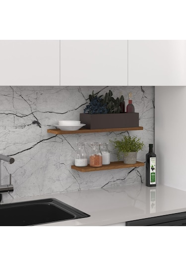 Modern Organizer Düzenleyici Dekoratif 2'li Kitaplık Banyo Mutfak Duvar Rafı Ceviz