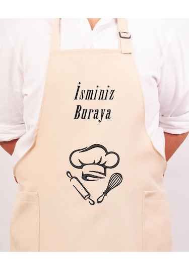 Mutfak Önlüğü Kişiye Ve İsme Özel Nakışlı Mutfak Önlüğü Şef 2 Farklı Renkler Krem