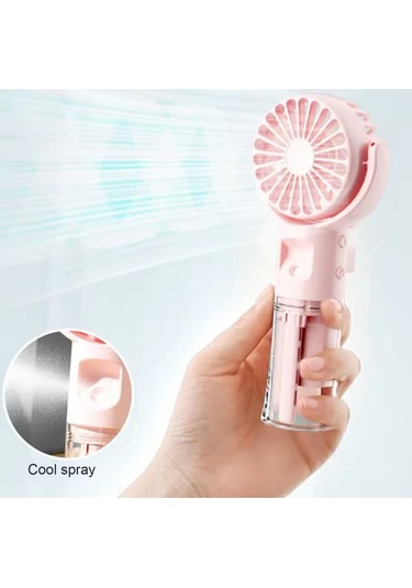 Avuç İçi Taşınabilir Su Spreyli Şarjlı Mini Vantilatör El Fanı F4 Pembe
