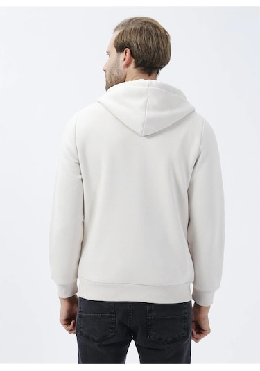 Süvari Kapüşonlu Fermuarlı Yaka Regular Kalıp Düz Ekru Sweatshirt Ekru