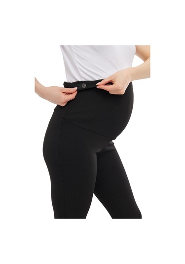 Luvmabelly Myra8230 Toparlayıcı Fitilli Mevsimlik İspanyol Paça Beli Ayarlanabilir Hamile Tayt-siyah