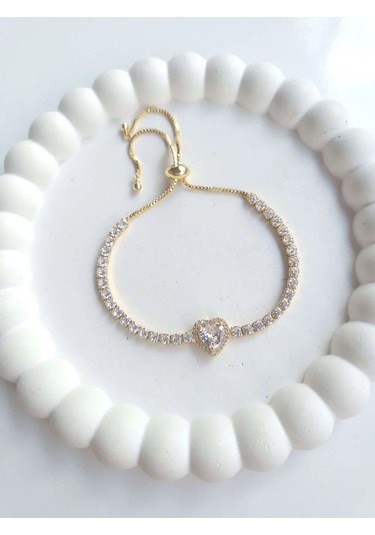 Çelik Gold Asansörlü Kalpli Kadın Bileklik Sevgililer Günü Hediyesi Gümüş