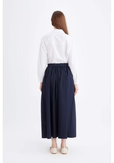 Defacto A Kesim Beli Fermuarlı Basic Düz Poplin Kumaş Maxi Etek E0464AX24AUNV243 Lacivert