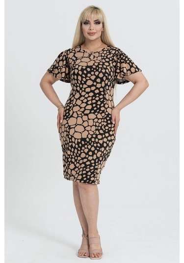 Kadın Siyah Vizon Taş Desenli Kelebek Kol Kuplu Büyük Beden Elbise-siyah Siyah