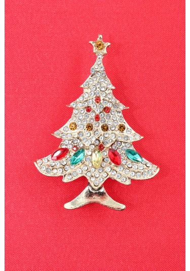 Zirkon Taşlı Cam Ağacı Broş. Gold Çam Ağaçlı Yaka İğnesi Broş. Kadın Erkek Broş. Çam Ağacı Broş Çok Renkli