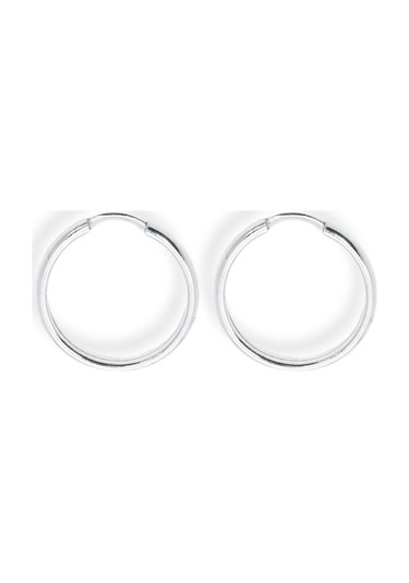 Oya Silver Oval Hatlı Yuvarlak Gümüş Halka Küpe 925 Ayar, 2x2cm-3mm Kalınlık