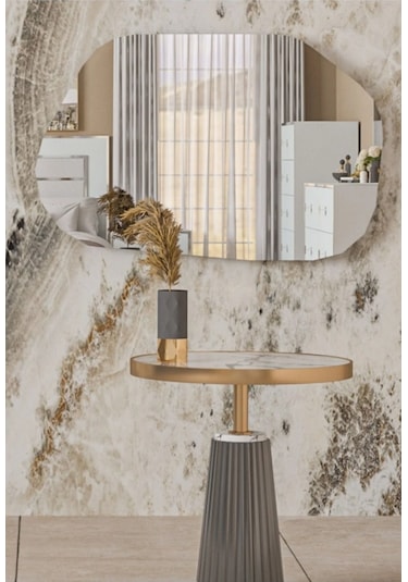 Asimetrik Ayna, Dekoratif Ayna, 85 55 Cm Konsol Aynası, Dresuar Aynası, Tuvalet Aynası. 85 X 55 Gümüş