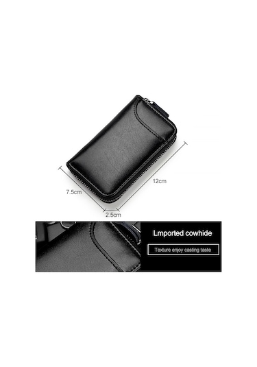 9106 Büyük Kapasiteli Fermuarlı Deri Anahtarlıklı Çanta Çok Fonksiyonlu Cüzdan Siyah