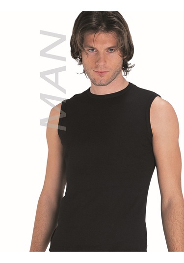 Erkek Siyah Ribana Sıfır Kollu Atlet % 100 Pamuklu Atlet 3 Lü Paket 114-3s Siyah