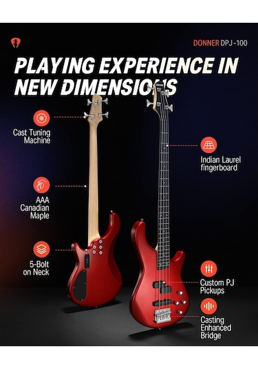 Donner Dpj-100 Pj-style Bas Gitar Kırmızı
