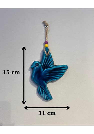 El Yapımı Nazar Boncuğu, Duvar Dekorasyon Ürünü, Seramik, El İşçiliği, Turkuaz Renkte Kuş Desenli -