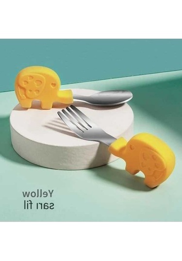 Flybuy Reedark Bebek Çatal Kaşık Seti - Paslanmaz Çelik, 6 Ay+ Sarı Renk