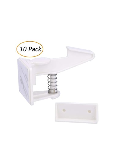 Moveevo 10 Adet Beyaz Çocuk Güvenliği Dolap Kilitleri - Kolay Kurulumlu Yaylı Kilitler İle Dolap Ve Çekmeceleri Çocuk Dostu Hale Getirin Beyaz