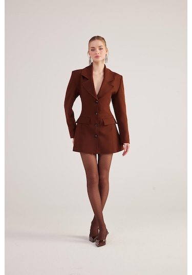 Holly Lolly Belden Oturmalı Fit Kesim Deja Blazer Ceket Kahve