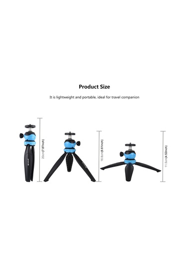 Akıllı Telefonlar, Gopro, Dslr Fotoğraf Makineleri İçin 360 Derece Top Başlı Puluz 20cm Cep Plastik Tripod Dağı Mavi