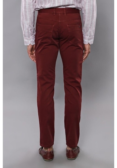 Wessi Dar Kesim Desensiz Beş Cepli Bordo Erkek Pantolon Bordo