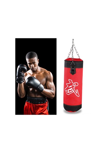 Geeksen Oxford Kumaş Boş Boks Torbası + Metal Zincir + Halka + Kilit + Bilek Koruyucu + Boks Eldiveni + El Koruyucu + Bilek Sargısı - Şok Emici, Dayanıklı, Vücut Geliştirme İçin Kırmızı