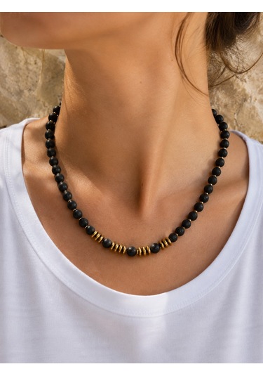 Doğal Siyah Obsidyen Taşlı Kolye 01 - Siyah