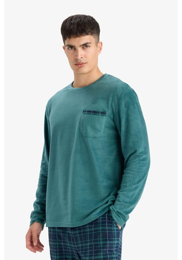 Defacto Pijama Takımı Polar Uzun Kollu Üst Kareli Uzun Alt D0047ax25wngn623 Yeşil
