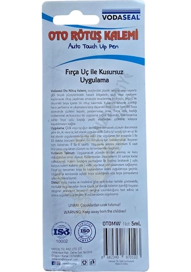 Vodaseal Fırça Uçlu Oto Rötuş Kalemi 5 Ml. - Metalik Beyaz