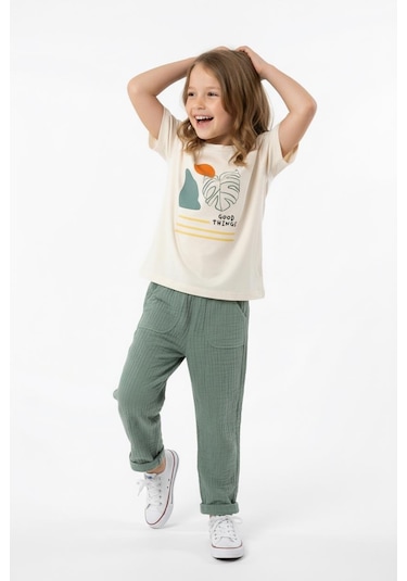 Miababy Oversize Baskılı Müslin Takım Çağla Yeşili