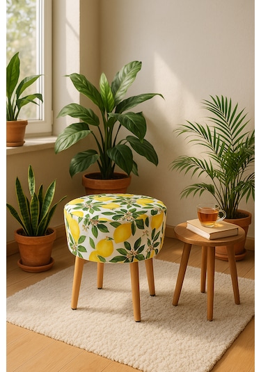 Puf Koltuk Tabure - Limon Çiçeği