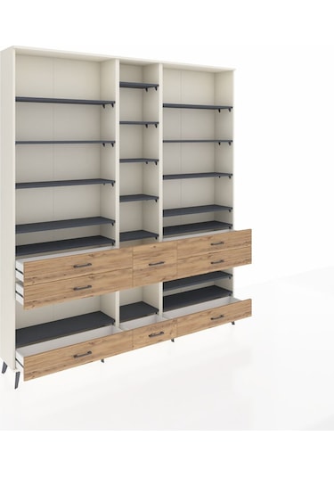 Arges Dolap 19 Raflı 8 Çekmeceli 220x30x243 Aytaşı-antrasit/çam Antrasıt/atlas Çam