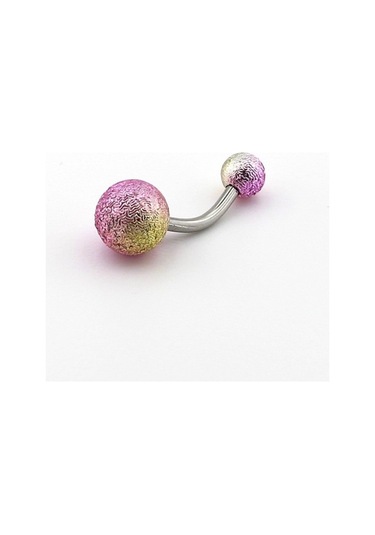 Pembe Sarı Renkli Muz Göbek 8Mm Top Uçlu Çelik Piercing P455G Pembe