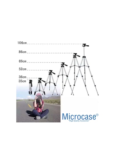 Microcase 3110 Tripod 106 CM + Döner Başlıklı Telefon Tutucu + Bluetooth Kumanda