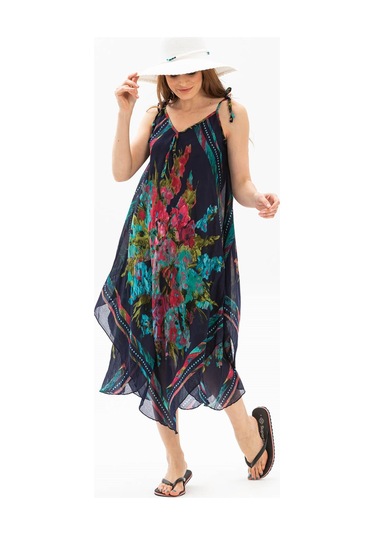 Askılı Vual Afrodit Midi Boy Elbise Lacivert 6076