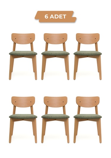 Opus Natural Ahşap 6'lı Mutfak Salon Yemek Odası Sandalyesi