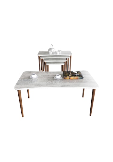 Aleyna 5li Orta Sehpa ve Zigon Sehpa Ahşap Ayaklı Sehpa – Kristal