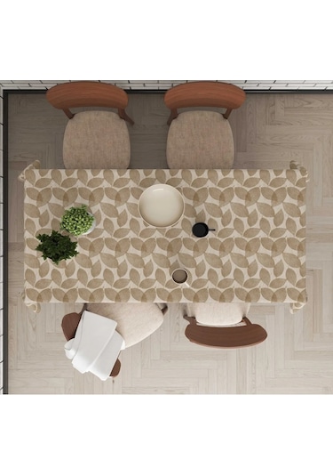 Pvc Elyaf Astarlı Silinebilir Muşamba Masa Örtüsü Kahve Yaprak