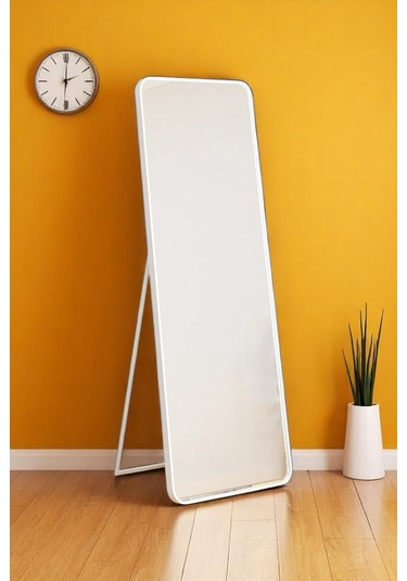 Raven Oval Kesim Modern Metal Ayaklı Boy Aynası 170 X 60 Beyaz