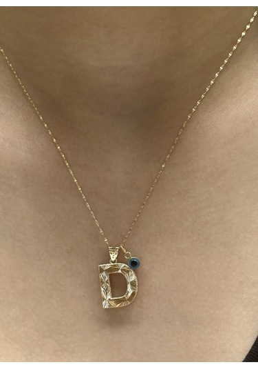 Altın 3 Boyutlu D Harfli Aynalı Zincir