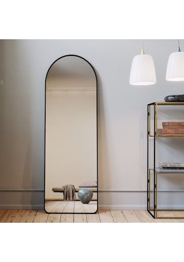 Dekoratif Ayna Mdf Oval Kesim Boy Ayna Duvar Aynası 165 X 45 Cm 166 X 50 Siyah