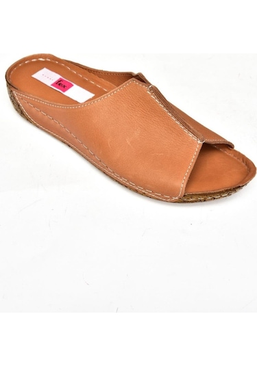 Fox Shoes P555064003 Taba Hakiki Deri Kadın Terlik Taba