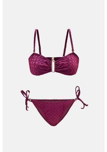 Olympos Mor Straplez Yandan Bağlamalı Bikini Takım Mor