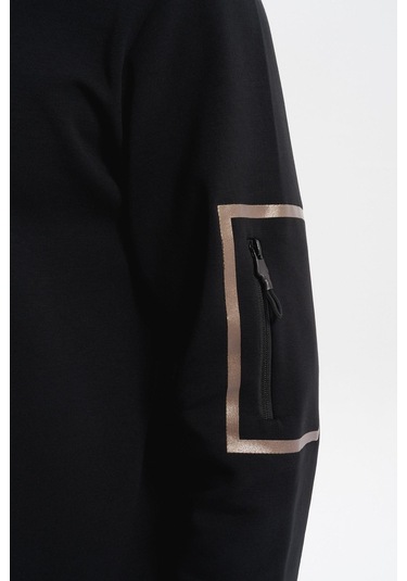 Arma Erkek Slim Fit Dik Yaka Yarım Fermuar Pamuklu Sweatshirt Sol Kol Fermuar Cepli K30404685702 Siyah