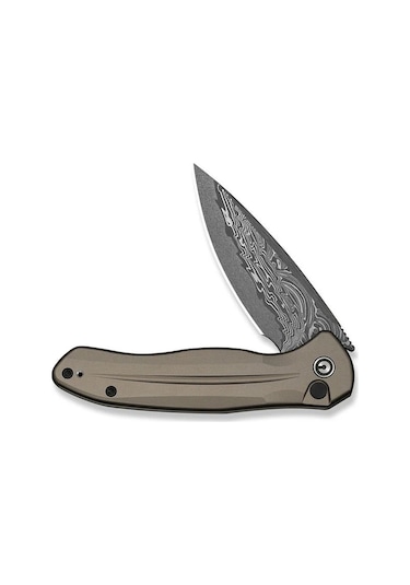 Civivi Button Lock Kitefin Brownish Gray Aluminum Handle Damascus Blade Kamp Çakı Gri