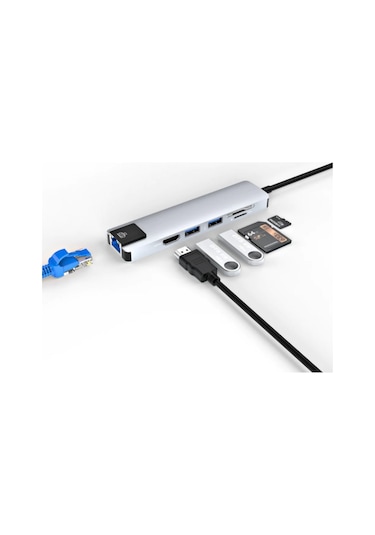 Çok Fonksiyonlu Type C Hub Usb Hdmı Ethernet Kart Okuyucu Standart
