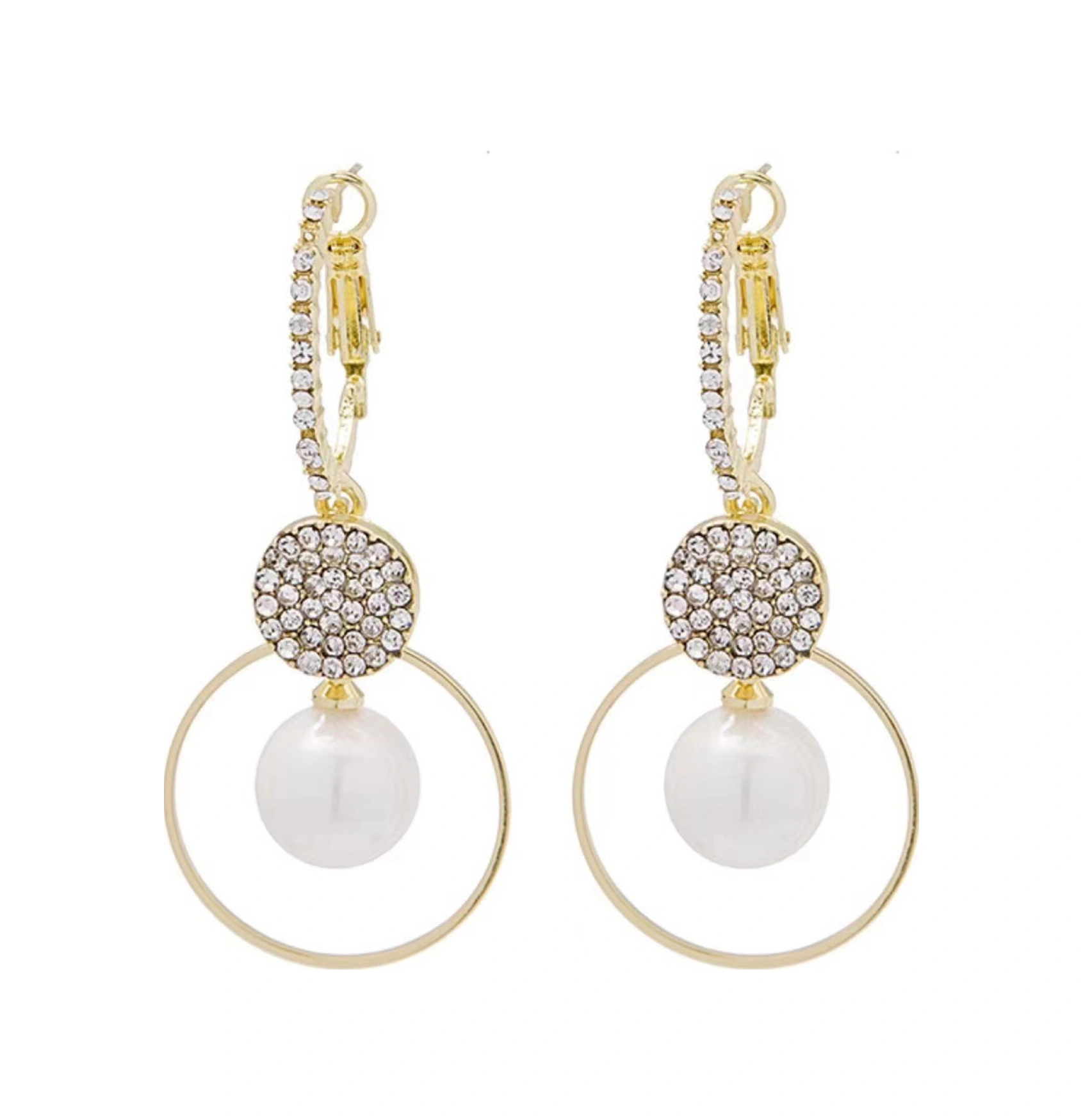 Lemestar Zırhlı İmitasyon İnci Askılı Küpe, Gündüz Ve Akşam Stiline Uygun, Zümrüt Takılı Kadın Kolye, Yüksek Kalite Bijuterie Alaşımlı, 3.5 Cm Uzunluk Gold