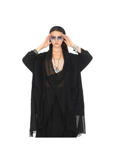 Italyan Büyük Beden Ipek Detaylı Oversize Kaftan & Bluz-9896 Siyah