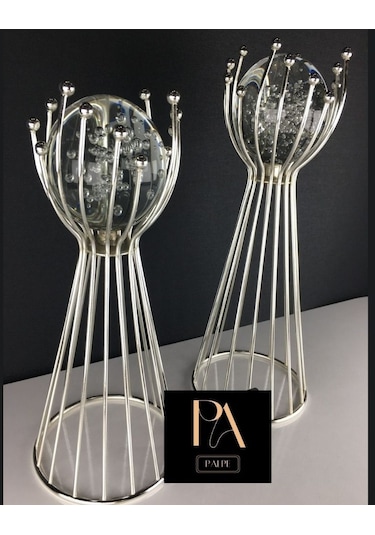 Gümüş G 2'li Ofis Metal Aksesuar Biblo Ev Salon Dekorasyon Obje